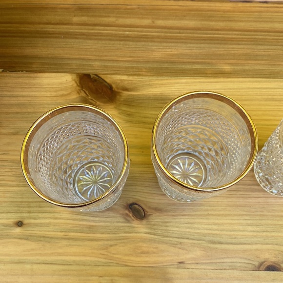 Hollywood Regency Pressed Highball Water Glass Gold Rim set of 4 - Picture 4 of 6